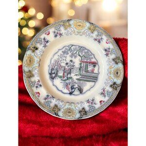 P. Regout & Co. Canton Porcelain 8.5" Plate Polychrome Chinese Tea House c.1860